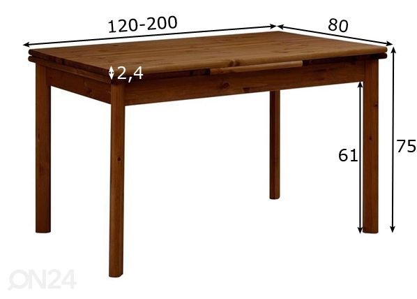 Pikendatav söögilaud Tirza 80x120-200 cm mõõdud