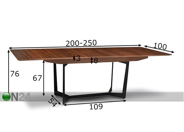 Pikendatav söögilaud Tokyo 200-250x100 cm mõõdud