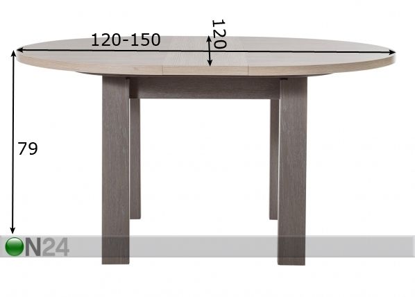 Pikendatav söögilaud Toscane 120/150x120 cm mõõdud