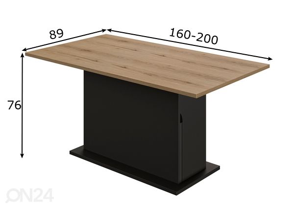 Pikendatav söögilaud Trust 160/200x89 cm mõõdud