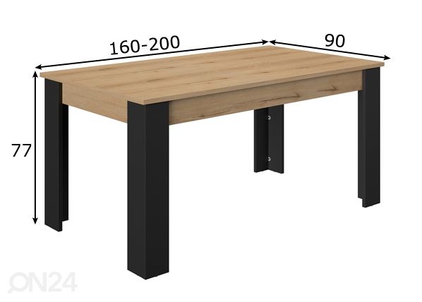 Pikendatav söögilaud Trust 160/200x90 cm mõõdud