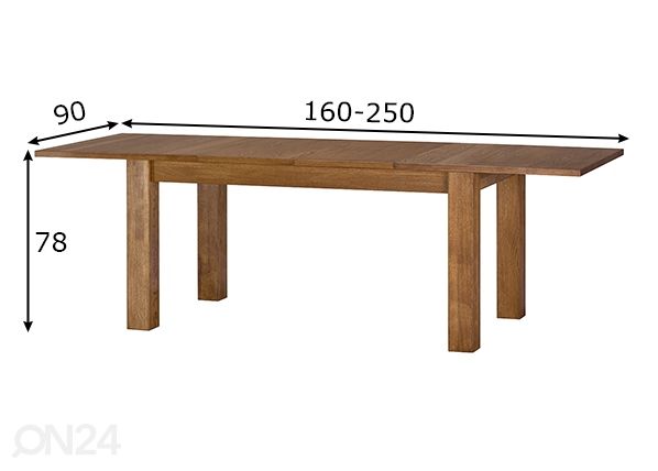 Pikendatav söögilaud Velvet 90x160-250 cm mõõdud