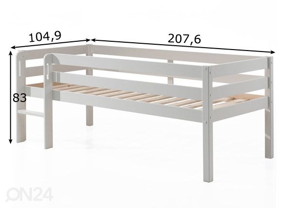 Poolkõrge lastevoodi Pino 90x200 cm, valge mõõdud