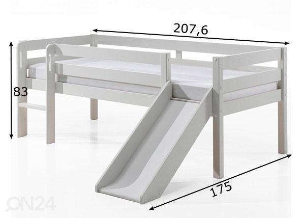 Poolkõrge lastevoodi Pino 90x200 cm, valge mõõdud