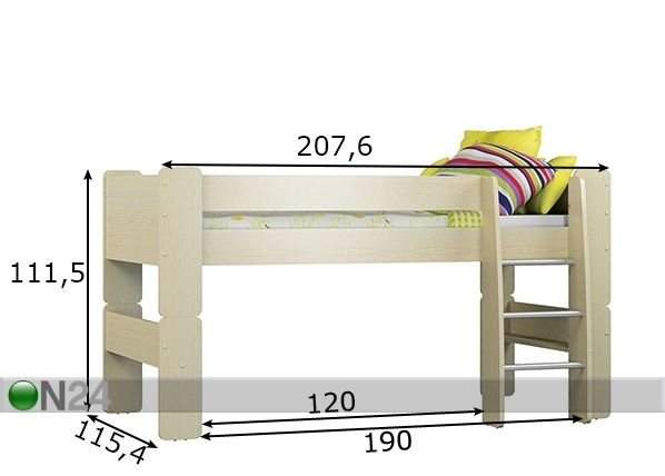 Poolkõrge narivoodi 90x200 cm mõõdud