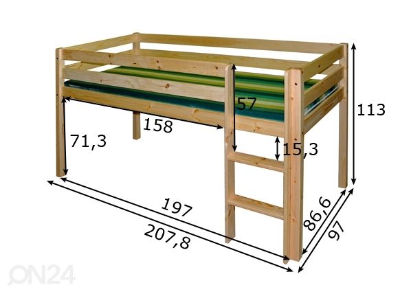 Poolkõrge narivoodi 90x200 cm mõõdud