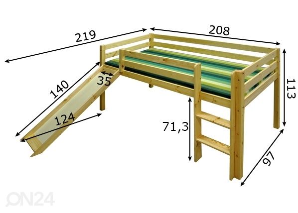 Poolkõrge narivoodi 90x200 cm mõõdud