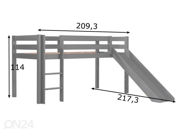 Poolkõrge narivoodi Pino 90x200 cm mõõdud