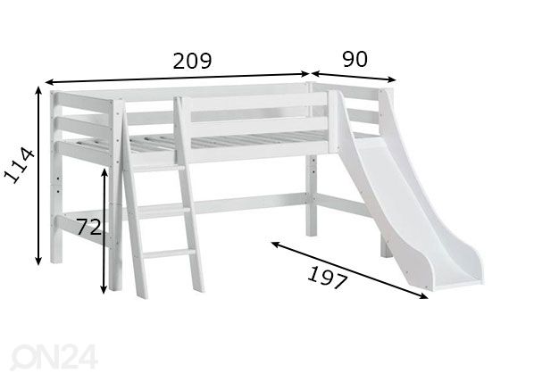 Poolkõrge narivoodi Premium 90x200 cm mõõdud