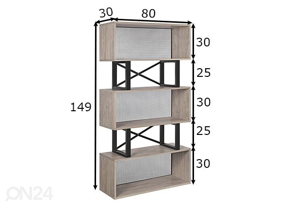 Raamaturiiul 149 cm, hall/must mõõdud