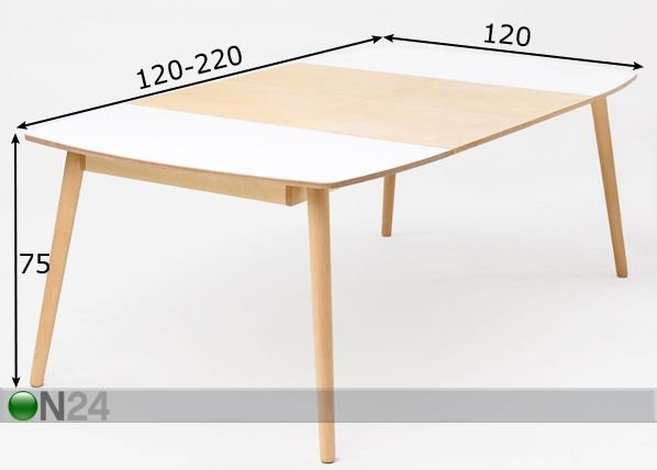 Radis pikendatav söögilaud Nam-Nam 120x120-220 cm mõõdud