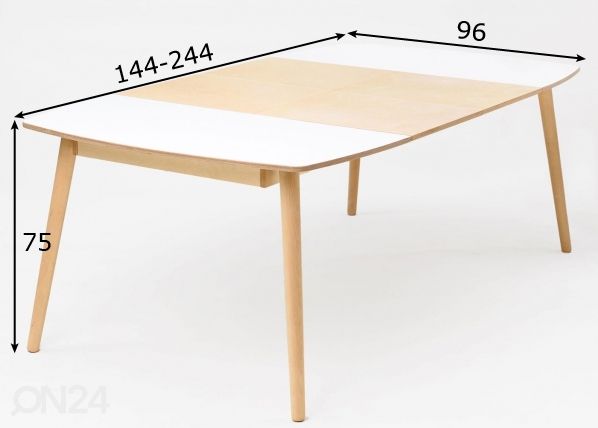 Radis pikendatav söögilaud Nam-Nam 96x144-244 cm mõõdud