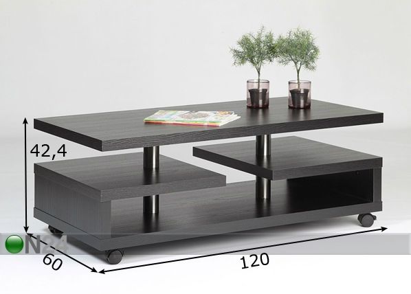 Ratastel diivanilaud 120x60cm mõõdud