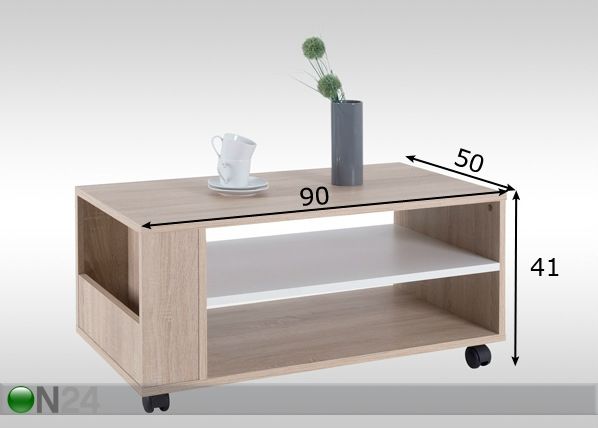 Ratastel diivanilaud Robin mõõdud