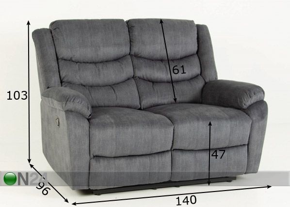 Recliner 2-kohaline diivan mõõdud