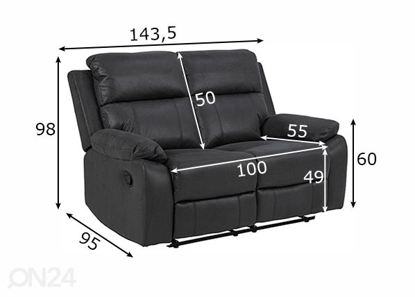 Recliner 2-kohaline diivan mõõdud