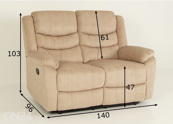 Recliner 2-kohaline diivan mõõdud