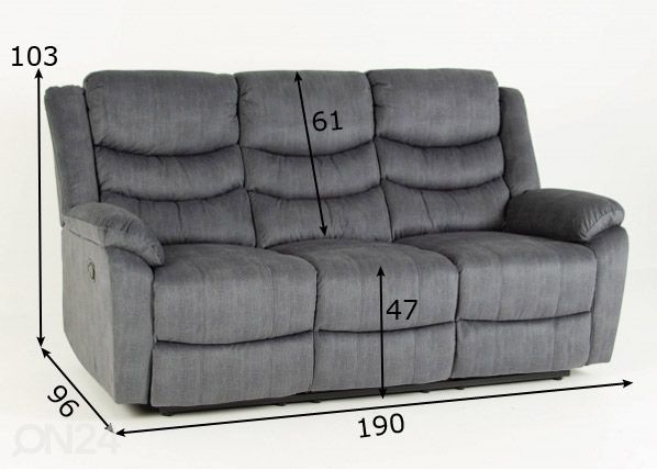 Recliner 3-kohaline diivan mõõdud
