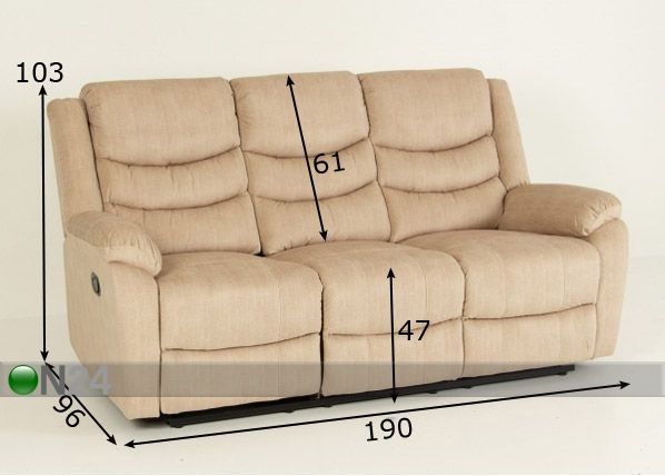 Recliner 3-kohaline diivan mõõdud