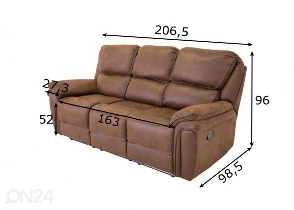Recliner 3-kohaline diivan Saranda mõõdud