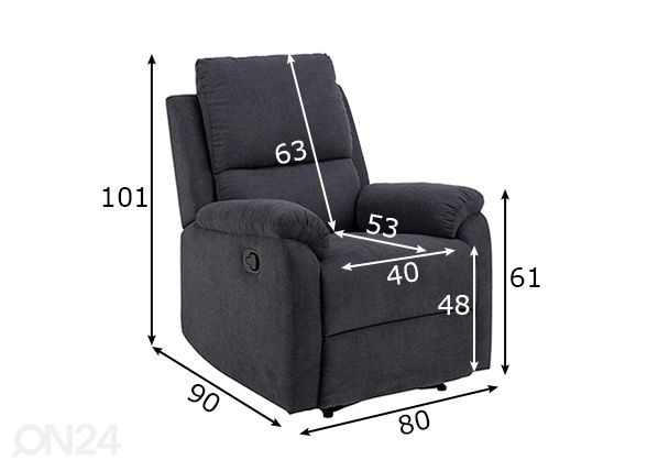 Recliner tugitool Carya mõõdud