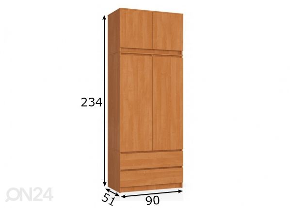 Riidekapp 90 cm, lepp mõõdud