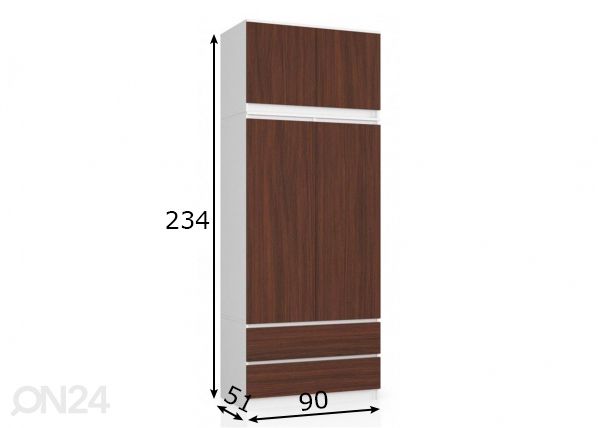 Riidekapp 90 cm, valge/wenge mõõdud