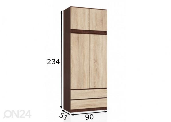 Riidekapp 90 cm, wenge/sonoma mõõdud