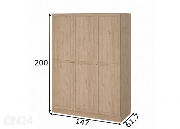 Riidekapp Billund 3, 147 cm jacksoni tamm mõõdud