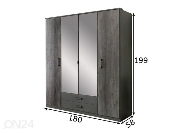 Riidekapp Duisburg 180 cm mõõdud