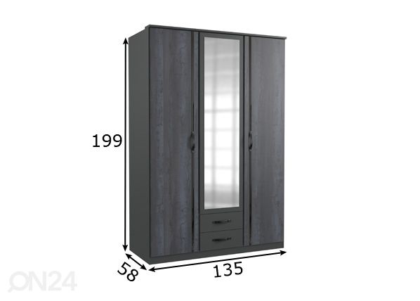 Riidekapp Duo2 135 cm mõõdud