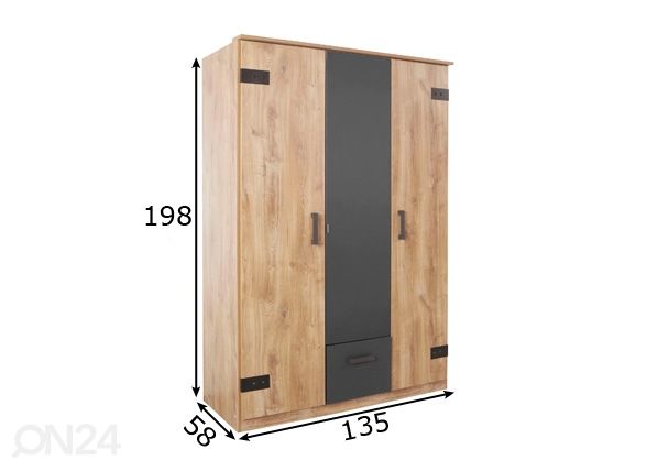 Riidekapp Glasgow 135 cm mõõdud
