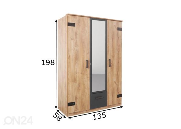 Riidekapp Glasgow 135 cm mõõdud