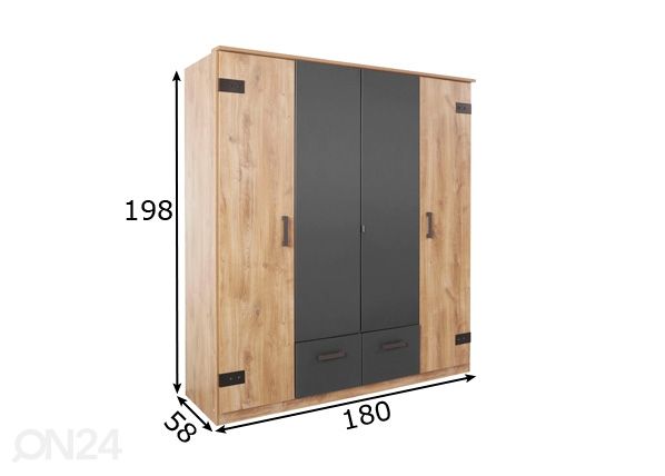 Riidekapp Glasgow 180 cm mõõdud