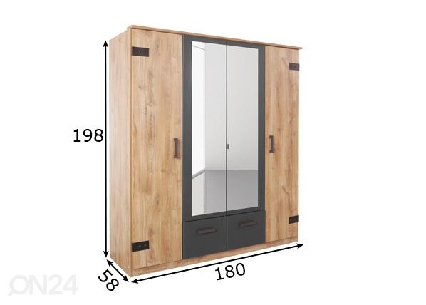 Riidekapp Glasgow 180 cm mõõdud