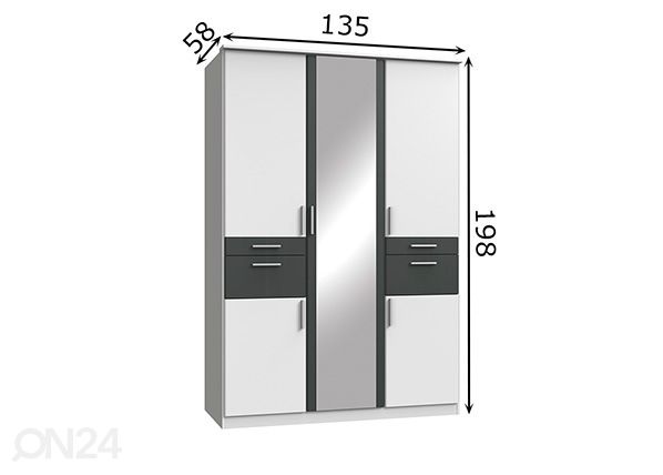 Riidekapp Koblenz 135 cm mõõdud