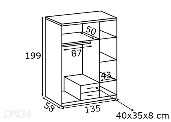 Riidekapp Lübeck 135 cm mõõdud