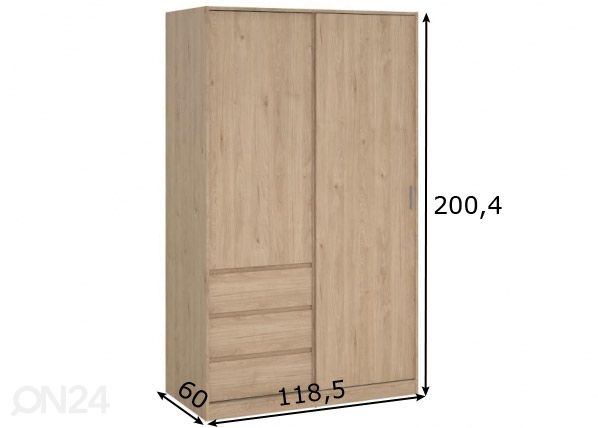 Riidekapp Naia 118 cm, hickory mõõdud