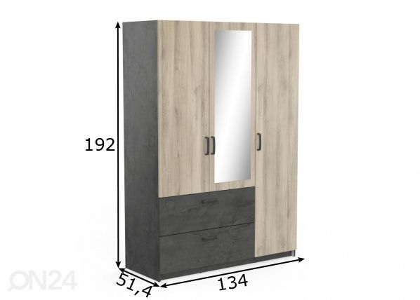 Riidekapp Ready2 134cm mõõdud