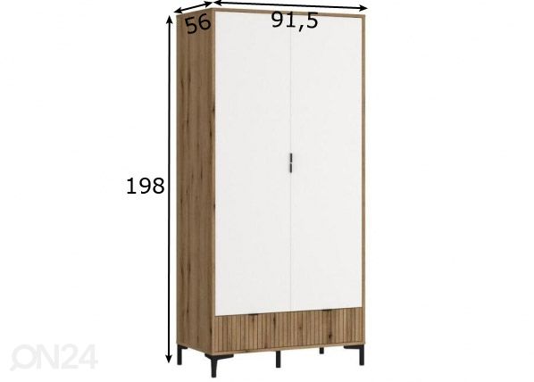 Riidekapp Ricko 91,5 cm, valge/tamm mõõdud