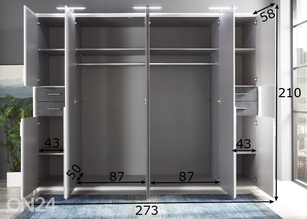Riidekapp Vegas 270 cm + raam mõõdud