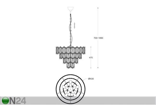 Rippvalgusti Corato Chrome Ø 63 cm mõõdud
