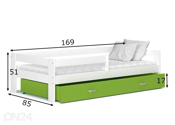 Sahtliga lastevoodi 80x160 cm mõõdud