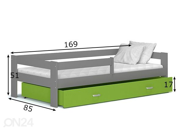 Sahtliga lastevoodi 80x160 cm mõõdud