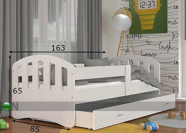 Sahtliga lastevoodi 80x160 cm+madrats mõõdud