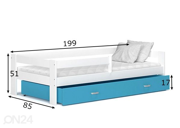Sahtliga lastevoodi 80x190 cm mõõdud