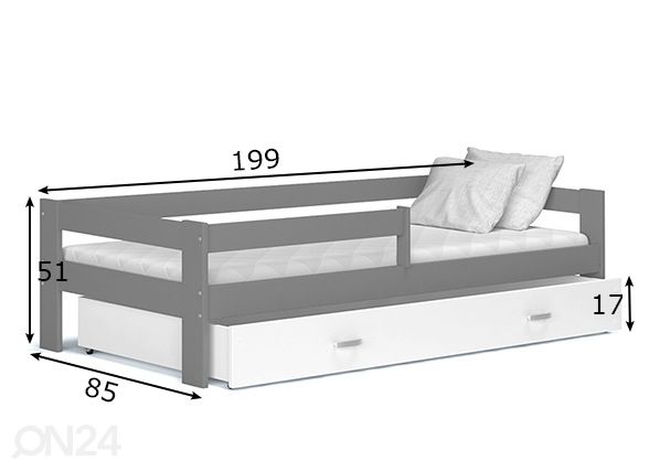 Sahtliga lastevoodi 80x190 cm mõõdud