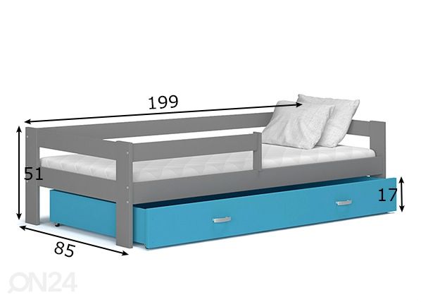 Sahtliga lastevoodi 80x190 cm mõõdud