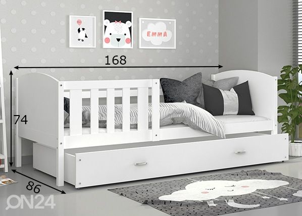 Sahtliga lastevoodi + madrats 80x160 cm mõõdud