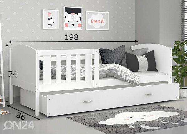 Sahtliga lastevoodi + madrats 80x190 cm mõõdud